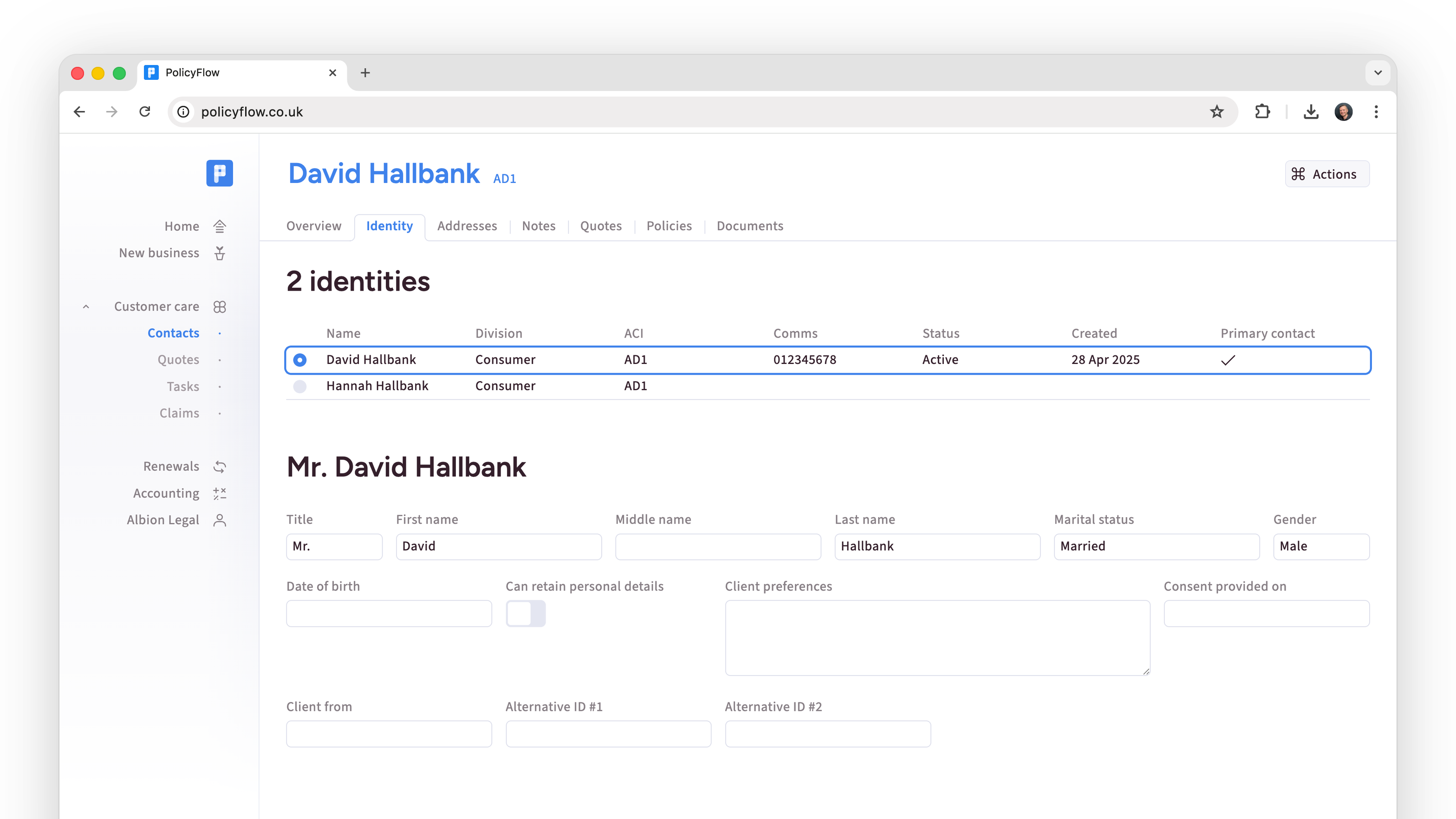 Client portal sign-in view