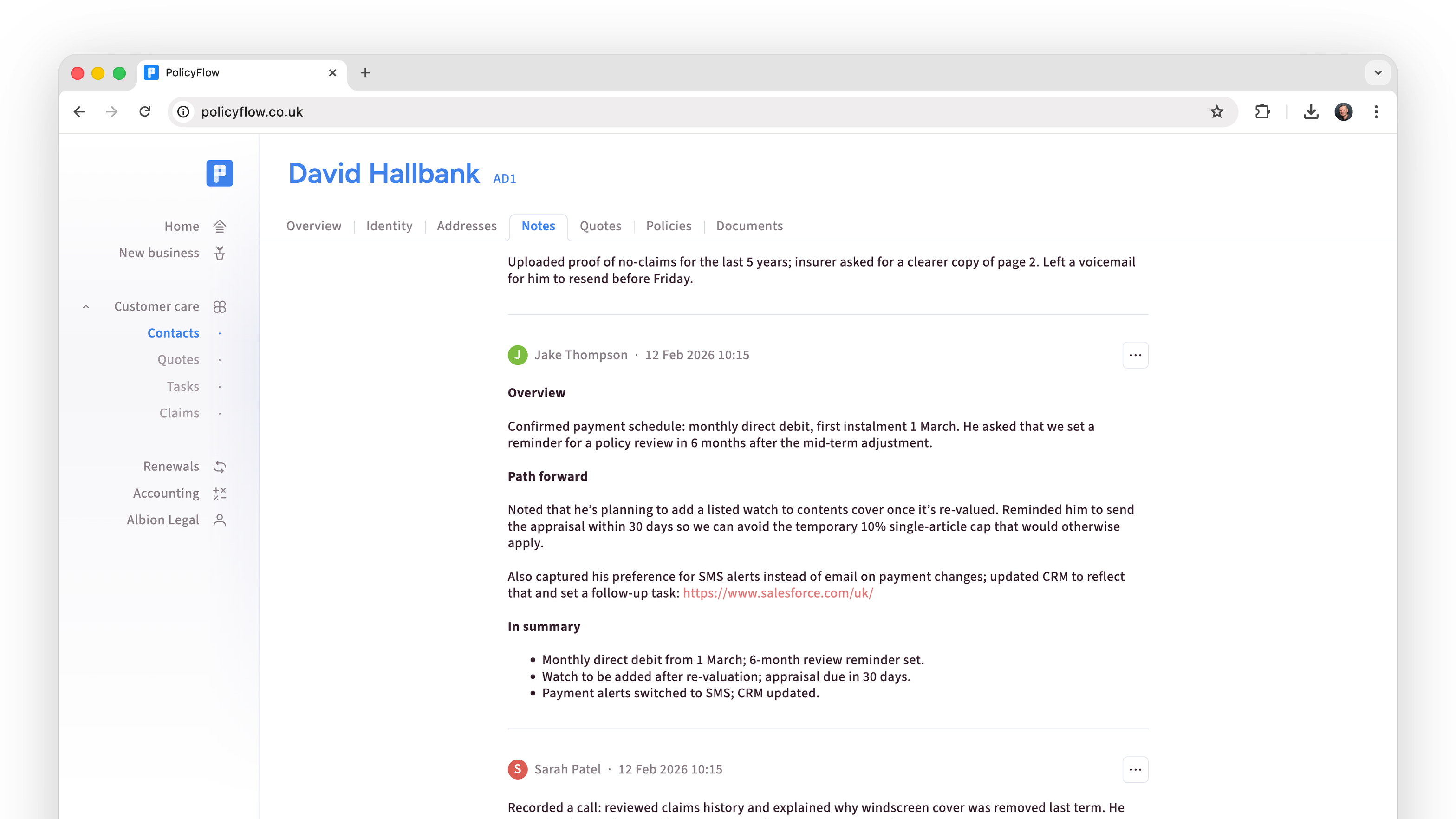 Policyflow advised case record